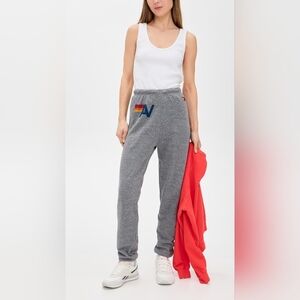 Aviator Nation Gray Logo Fleece Joggers sweatpants Rainbow Logo S Small